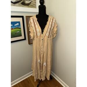 Free People Bali Will Wait For You Midi Dress Embroidered Tassels Bohemian Sz: M